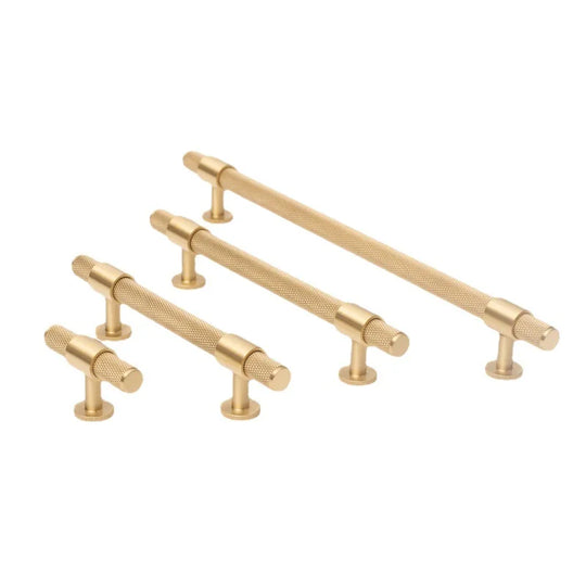 Knurled Brass Handles – Modern Pulls and Knobs for Cabinets and Wardrobes (28–278mm)