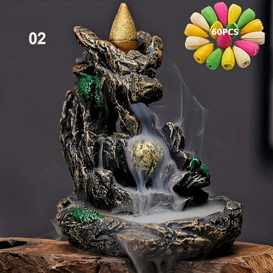 Mountains River Waterfall Backflow Incense Burner With Cones