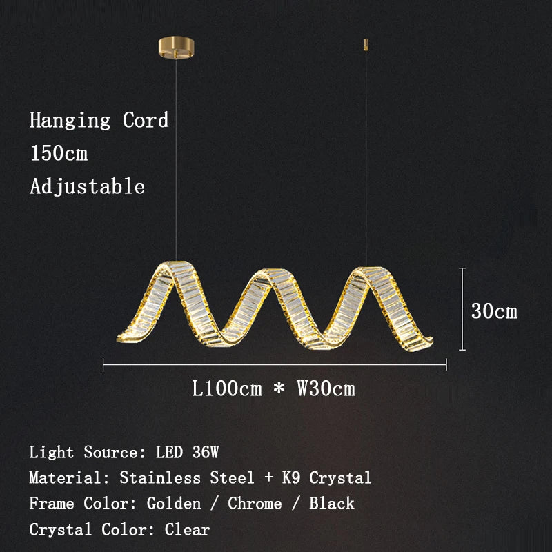 Victoria Spiral Crystal Chandelier – Golden Luxury Dining Lamp