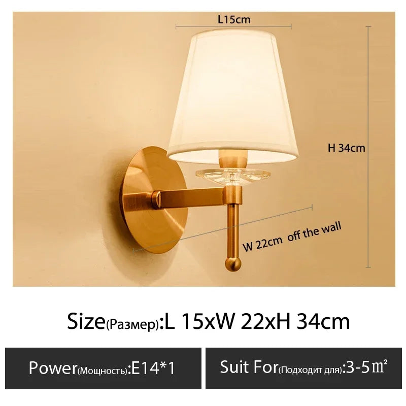 European Style Copper LED Wall Lamp for Bedroom &amp; Living Room