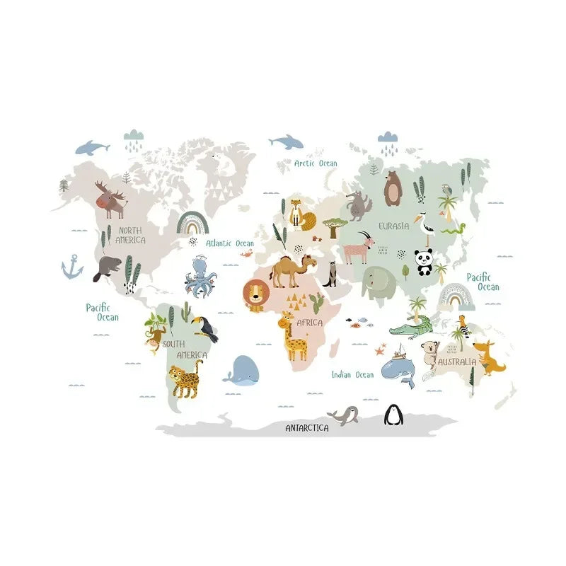Animal Map Cartoon Wall Stickers for Children Room Decor