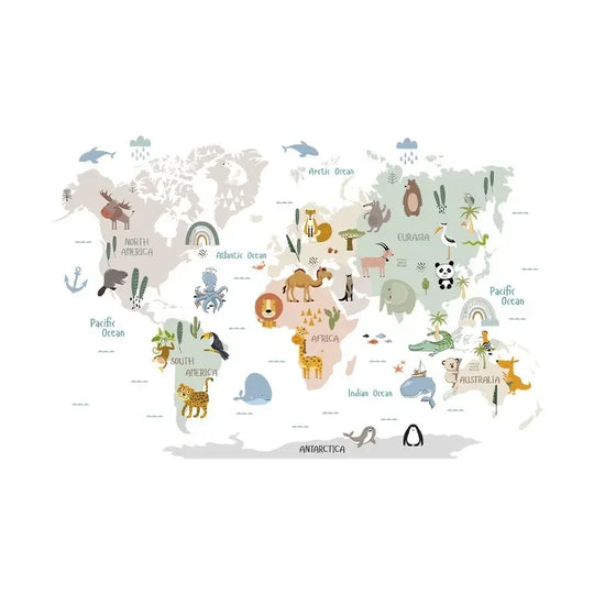Animal Map Cartoon Wall Stickers for Children Room Decor
