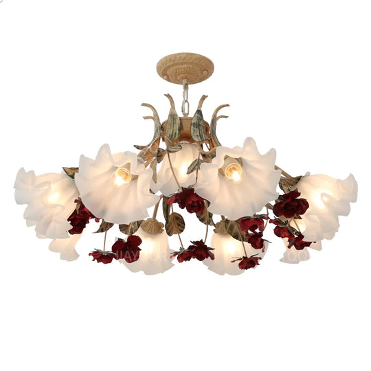 French Retro Flower Glass Chandelier for Bedroom &amp; Living Room