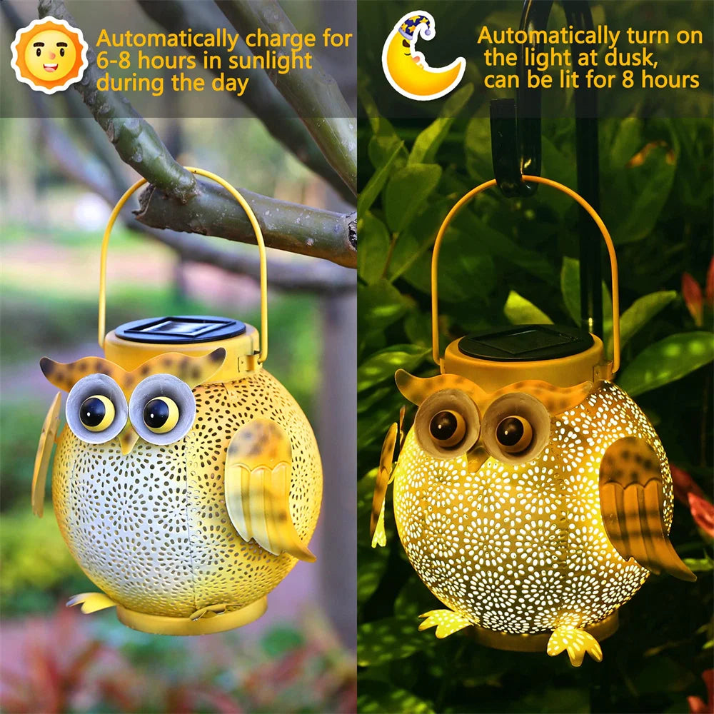 Owl Hanging Solar Lantern – Waterproof Metal Garden Light