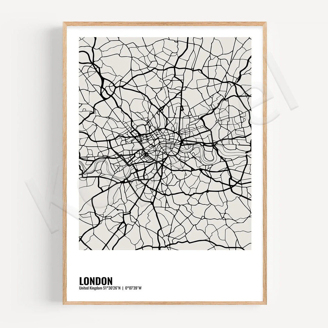 Minimalist Black White City Map Wall Art Canvas Print