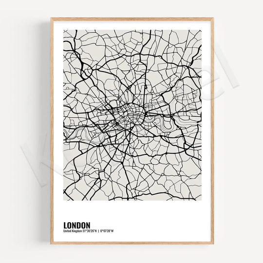 Minimalist Black White City Map Wall Art Canvas Print