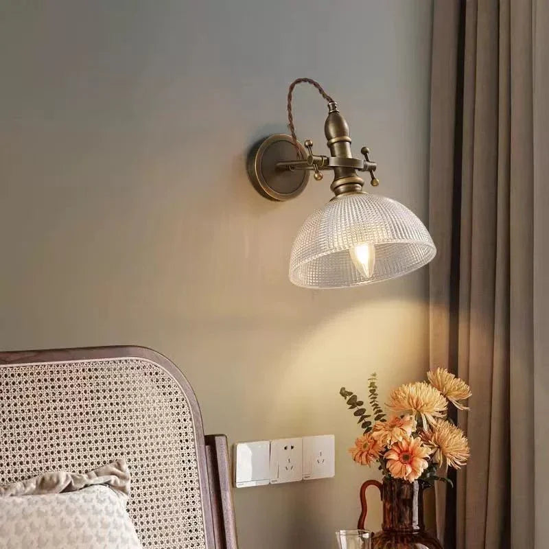 American Vintage Wall Lamp with Old Copper Finish and Clear Glass Shade