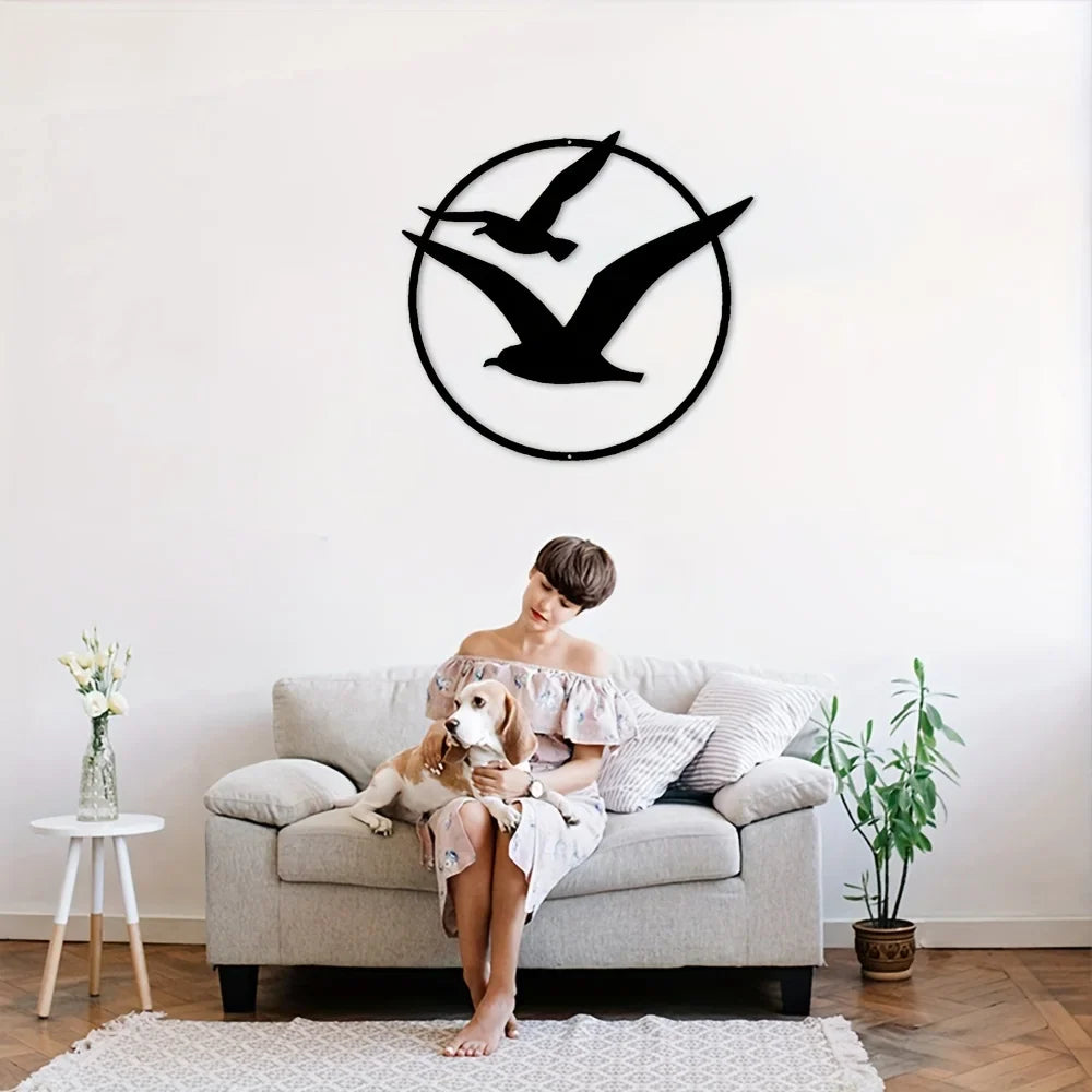 Seaside Seagulls Black Metal Wall Art Decor