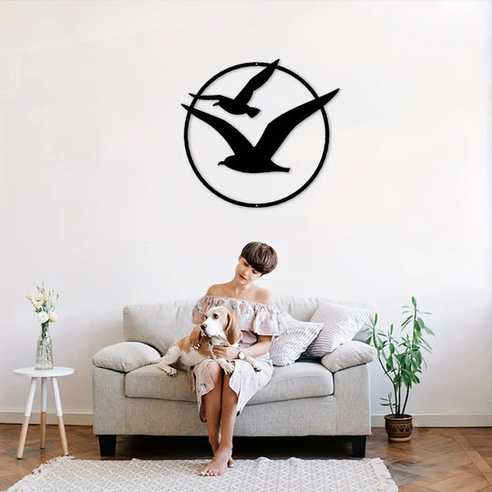 Seaside Seagulls Black Metal Wall Art Decor