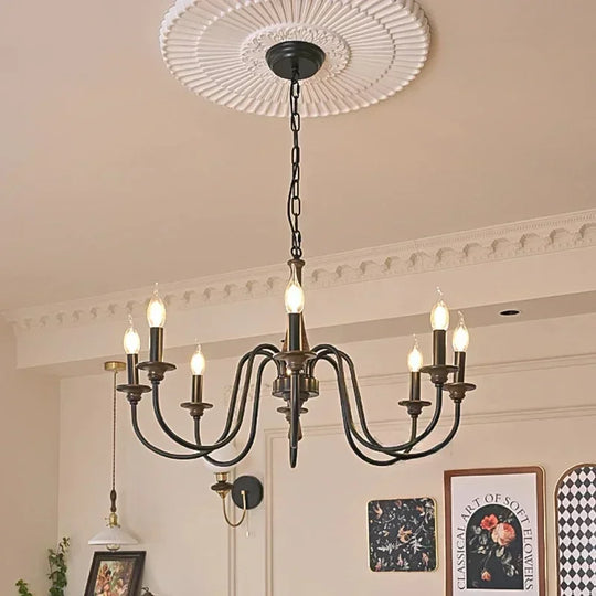 Nordic Retro Solid Wood &amp; Wrought Iron Candle Chandelier – Art Deco Pendant Light