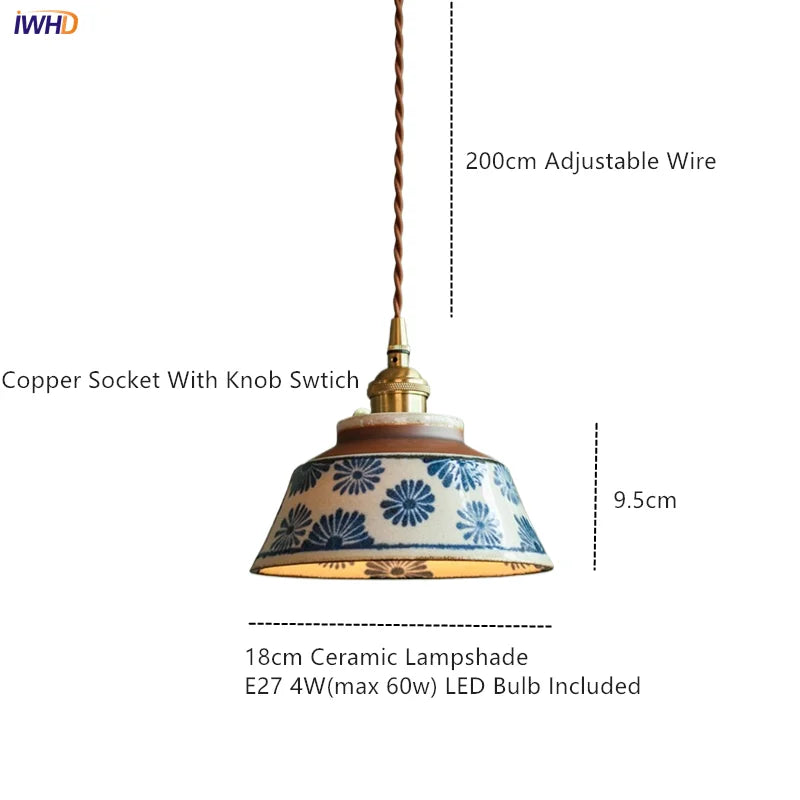 Hand-Painted Ceramic Pendant Light for Dining &amp; Living Room