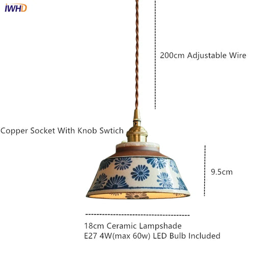 Hand-Painted Ceramic Pendant Light for Dining &amp; Living Room