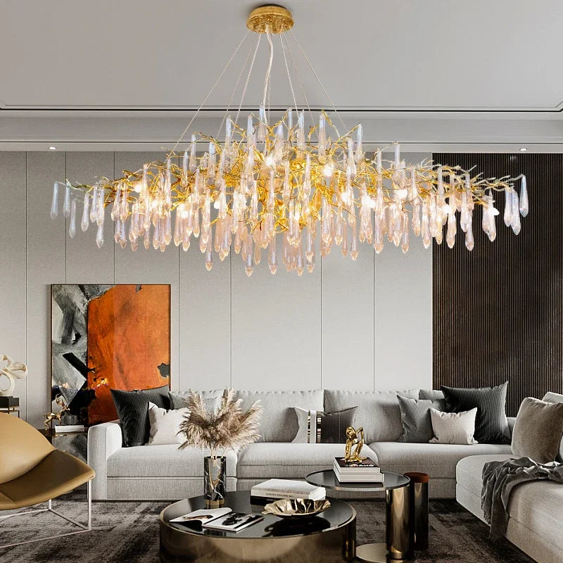 Luxury Long Hanging Crystal Chandelier Light for Dining Table &amp; Living Room