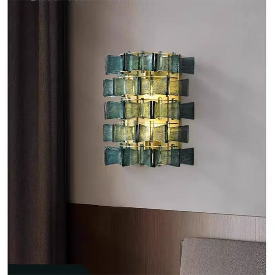 Simple Amber &amp; Blue Glass Wall Lamp – High-End Decorative Bedside Light