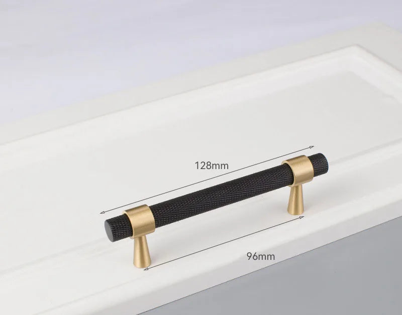 Solid Brass Knurled Cabinet Handles – Gold and Black Pulls and Knobs for Furniture