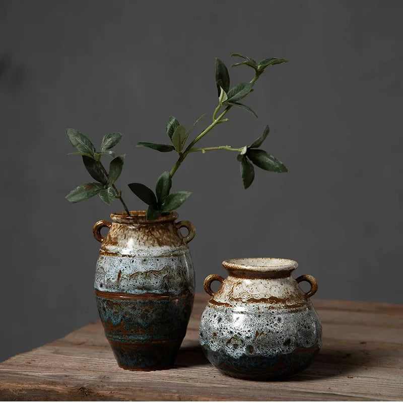 Retro Ceramic Hydroponic Vase for Desktop Flower Arrangement Decor