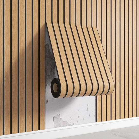 Self Adhesive 3D Striped PVC Wall Covering Neutral Tones