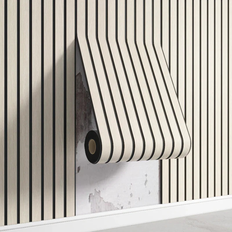 Self Adhesive 3D Striped PVC Wall Covering Neutral Tones