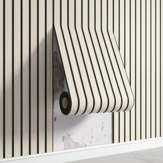 Self Adhesive 3D Striped PVC Wall Covering Neutral Tones