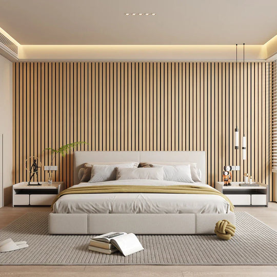 Self Adhesive 3D Striped PVC Wall Covering Neutral Tones