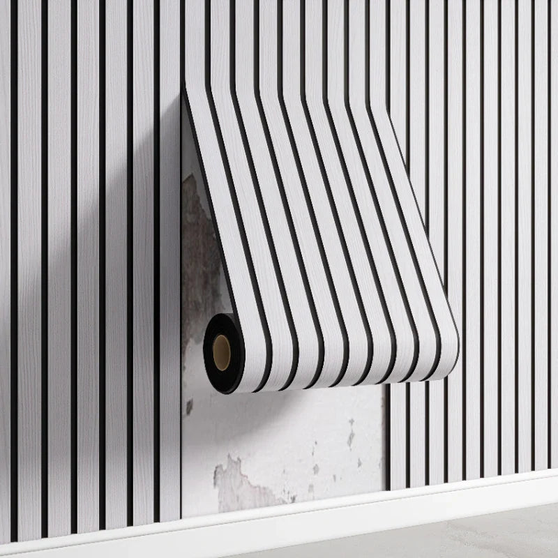 Self Adhesive 3D Striped PVC Wall Covering Neutral Tones