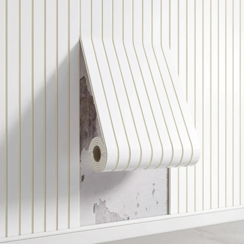 Self Adhesive 3D Striped PVC Wall Covering Neutral Tones