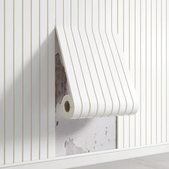 Self Adhesive 3D Striped PVC Wall Covering Neutral Tones