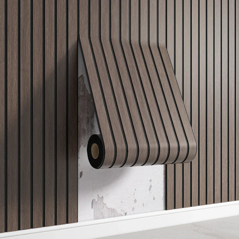 Self Adhesive 3D Striped PVC Wall Covering Neutral Tones