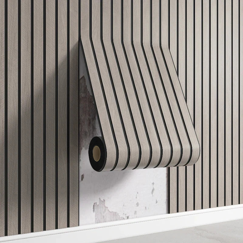 Self Adhesive 3D Striped PVC Wall Covering Neutral Tones