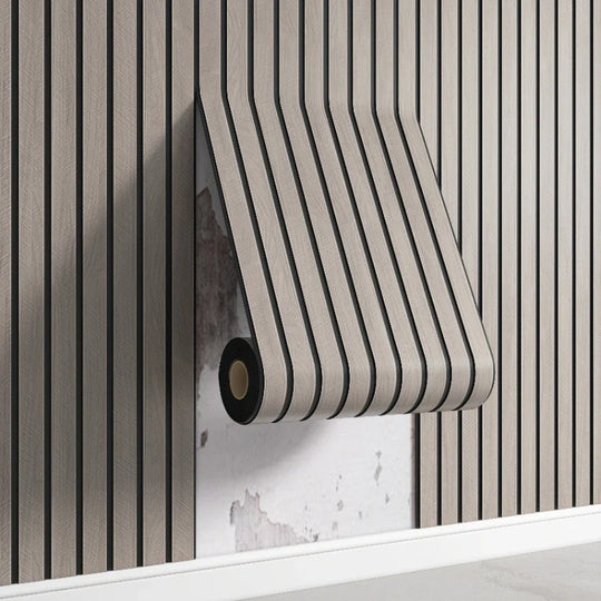 Self Adhesive 3D Striped PVC Wall Covering Neutral Tones