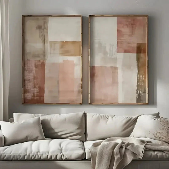 Pink Beige Rustic Color Block Abstract Canvas Wall Art Set