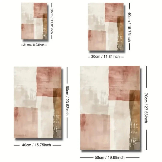 Pink Beige Rustic Color Block Abstract Canvas Wall Art Set