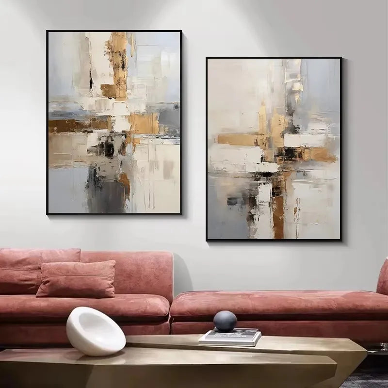 Vintage Color Block Abstract Canvas Wall Art Set