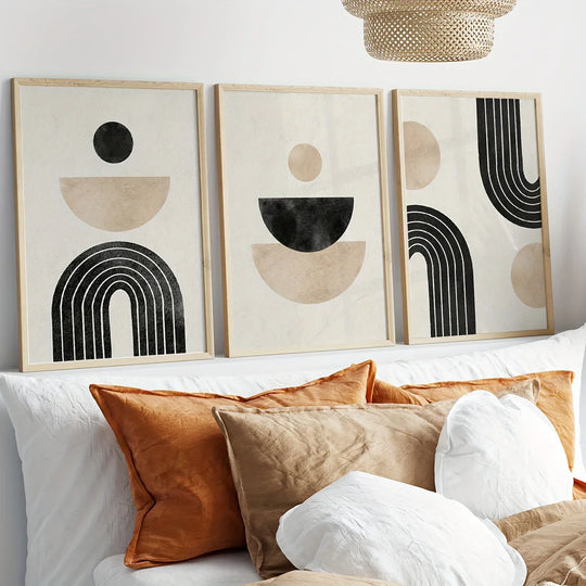Black Beige Minimalist Geometric Canvas Wall Art Set