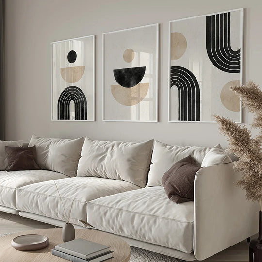 Black Beige Minimalist Geometric Canvas Wall Art Set