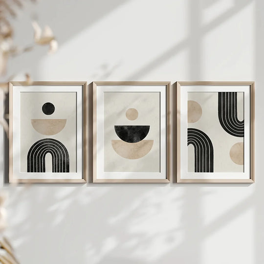Black Beige Minimalist Geometric Canvas Wall Art Set