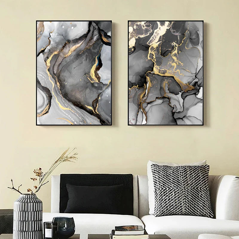Set of 3 Abstract Marble Print Canvas Wall Art