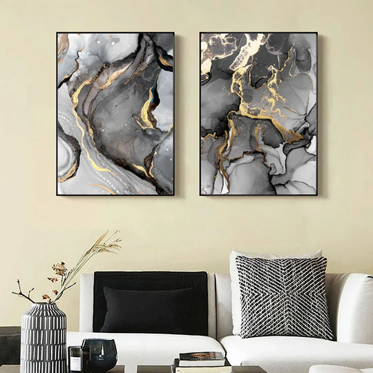 Set of 3 Abstract Marble Print Canvas Wall Art