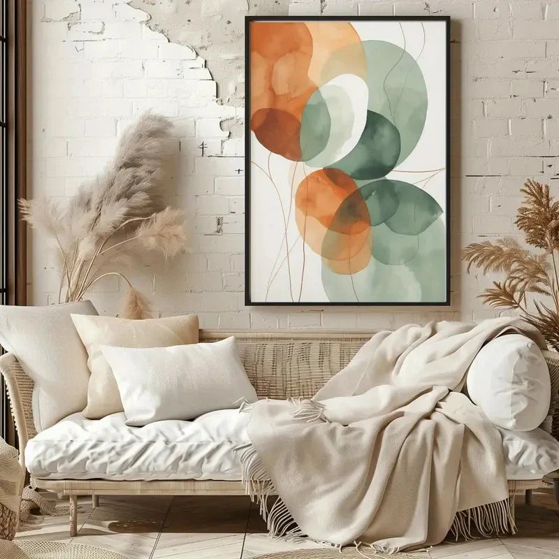 Burnt Orange Green Flowing Abstract Canvas Wall Art Set