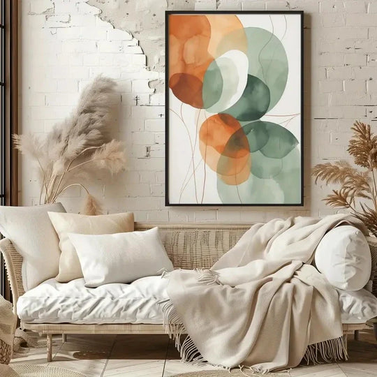 Burnt Orange Green Flowing Abstract Canvas Wall Art Set