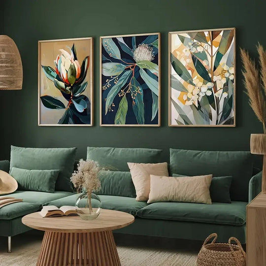 Colorful Abstract Floral Botanical Canvas Wall Art Set of 3