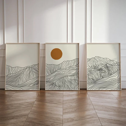 Geometric Mountain Sunrise Canvas Wall Art Set
