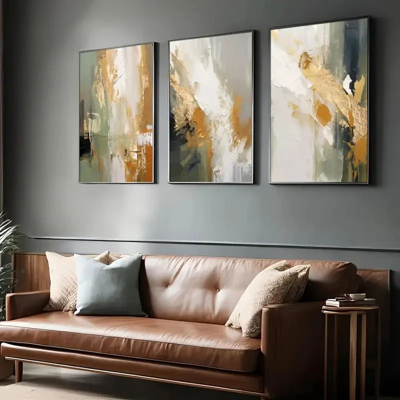 Green Golden Sunrise Abstract Canvas Wall Art Set