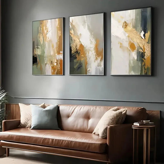 Green Golden Sunrise Abstract Canvas Wall Art Set