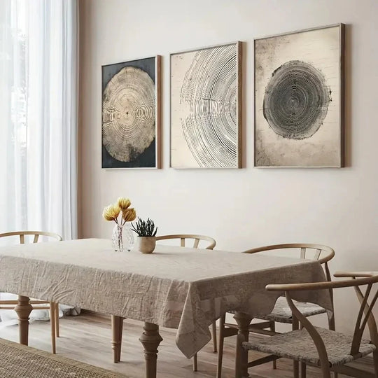 Minimalist Abstract Tree Rings Canvas Wall Art Set