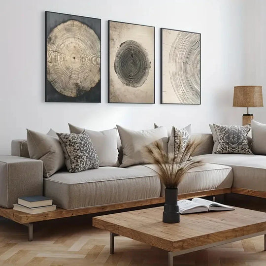 Minimalist Abstract Tree Rings Canvas Wall Art Set