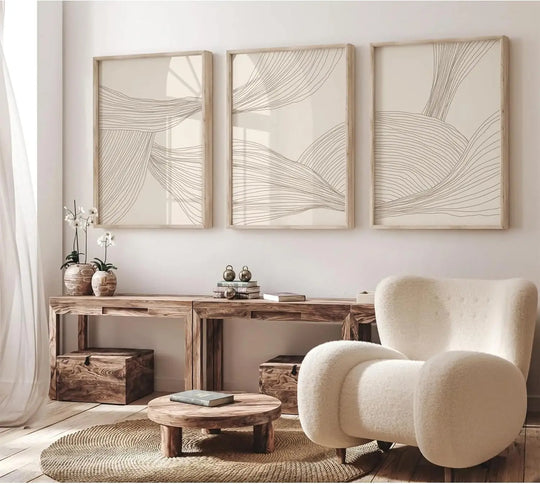 Minimalist Flowing Lines Abstract Canvas Wall Art Set of 3