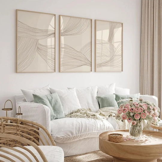 Minimalist Flowing Lines Abstract Canvas Wall Art Set of 3