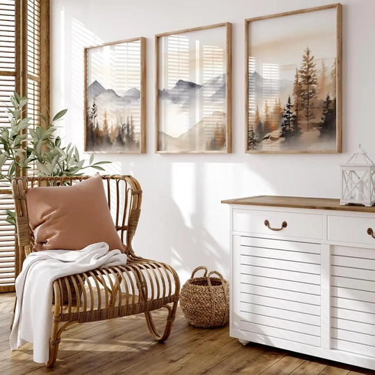 Misty Forest Landscape Canvas Wall Art Set of 3