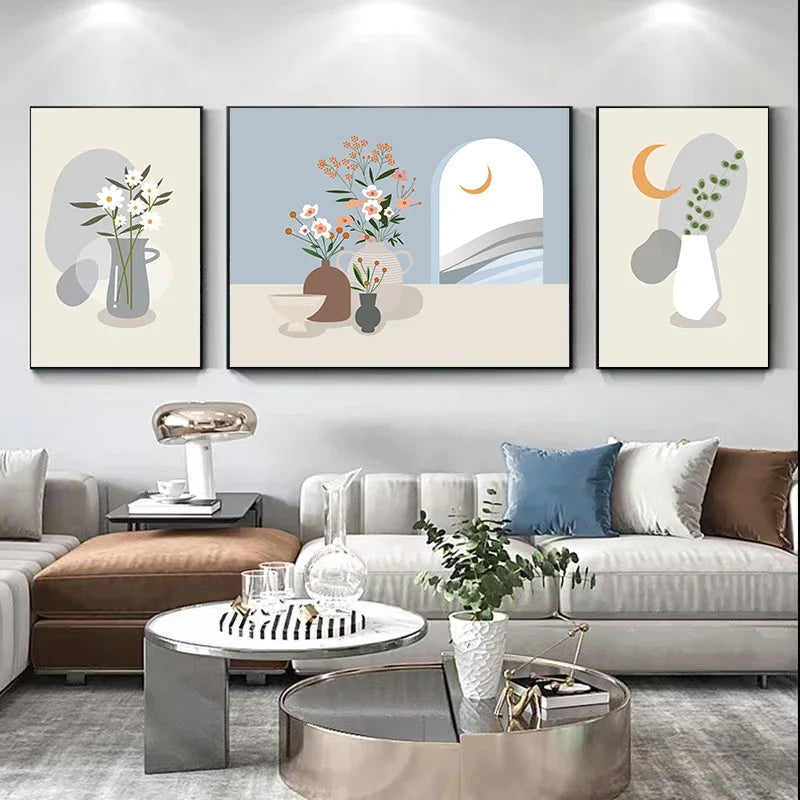 Set of 3 Modern Botanical Abstract Canvas Wall Art